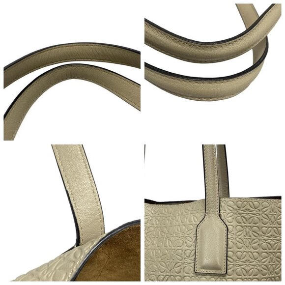 LOEWE T Shopper Bag/Repeat - Gray Beige Leather Tote Bag 513-080725 - Picture 7 of 14